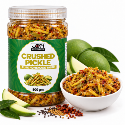 Aiman Foods Crushed Mango Pickle 500 GM – Spicy & Tangy Crushed Aam Ka Achar